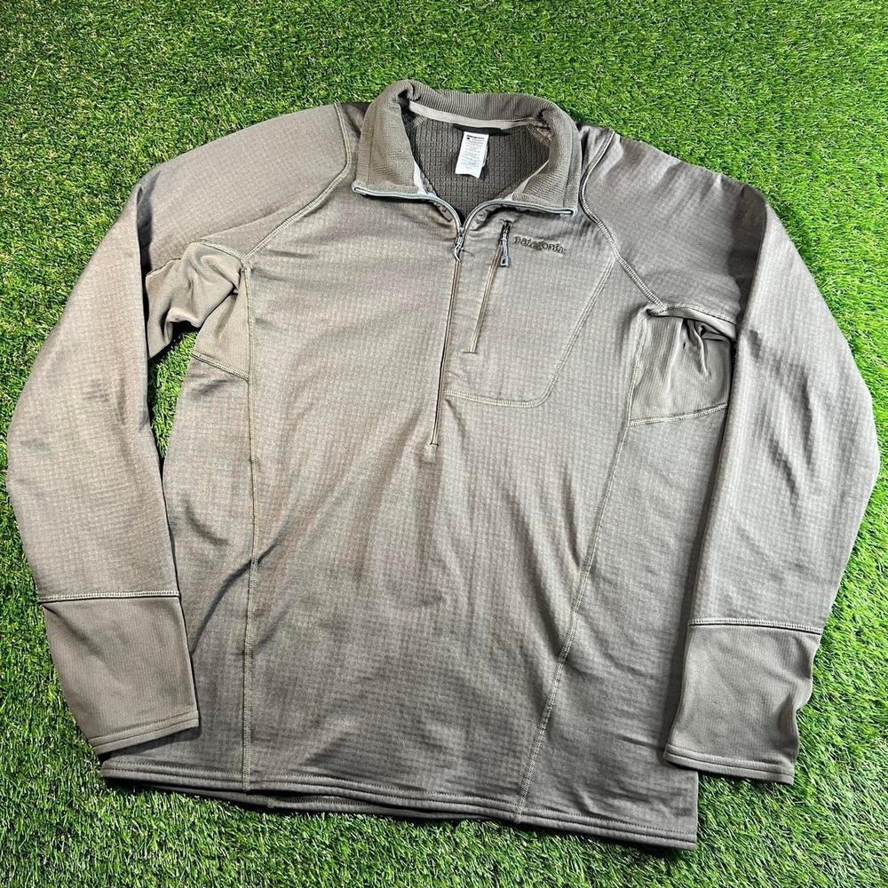 Patagonia R1 Pullover Large Gray Brown Quarter Zip Grid Fleece Base Layer Men
